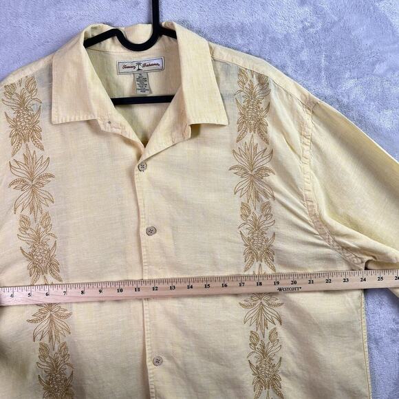 Tommy Bahama 100% Linen Shirt Men's XL Yellow Button Up Embroidered Floral - Picture 5 of 12